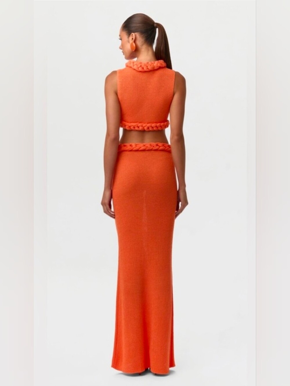 NWT Naked Wardrobe Braided Knit Maxi Skirt Orange Long S - Picture 2 of 6